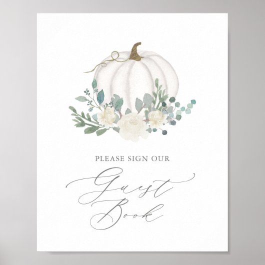 Floral Greenery Pumpkin Baby shower Guest Book Poster (Voorkant)