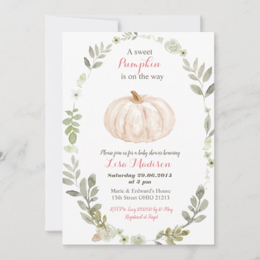 Floral Greenery Pumpkin baby shower Kaart (Voorkant)