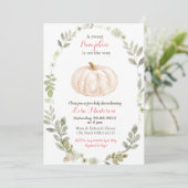 Floral Greenery Pumpkin baby shower Kaart (Staand voorkant)