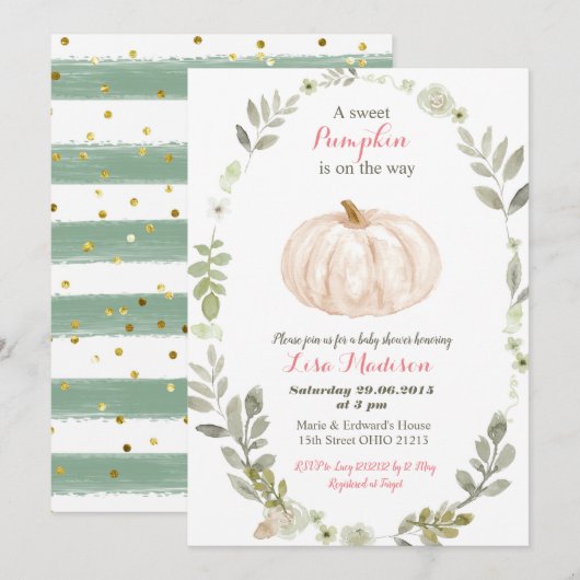 Floral Greenery Pumpkin baby shower Kaart (Voorkant / Achterkant)