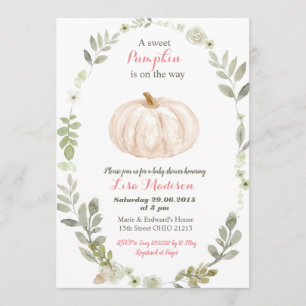 Floral Greenery Pumpkin baby shower Kaart