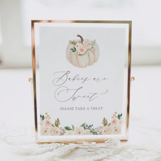 Floral Greenery Pumpkin Baby shower TreSign Poster