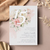 Floral Greenery Quinceanera 15th Birthday Silver Folie Uitnodiging