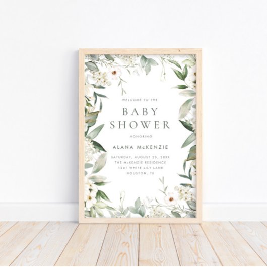 Floral Greenery Rustic Baby shower Welkom Poster