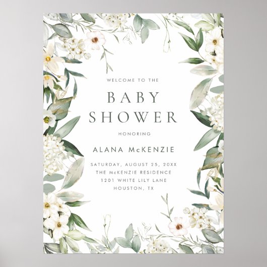 Floral Greenery Rustic Baby shower Welkom Poster (Voorkant)