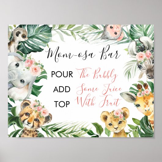 Floral Greenery Safari Baby shower Mam-osa Sign Poster (Voorkant)