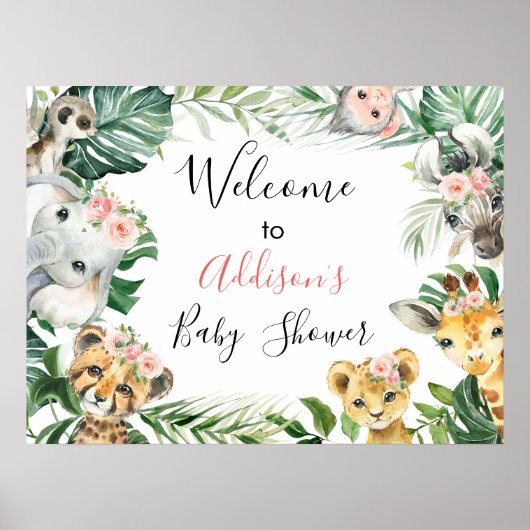 Floral Greenery Safari Baby shower Welkom Poster (Voorkant)