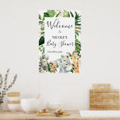 Floral Greenery Safari Baby shower Welkom Poster (Keuken)