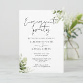 Floral Greenery Script Foto Engagement Party Kaart (Staand voorkant)