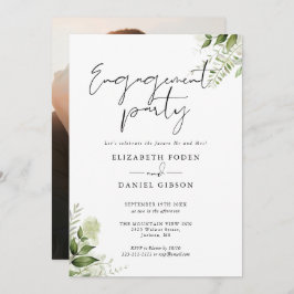 Floral Greenery Script Foto Engagement Party Kaart