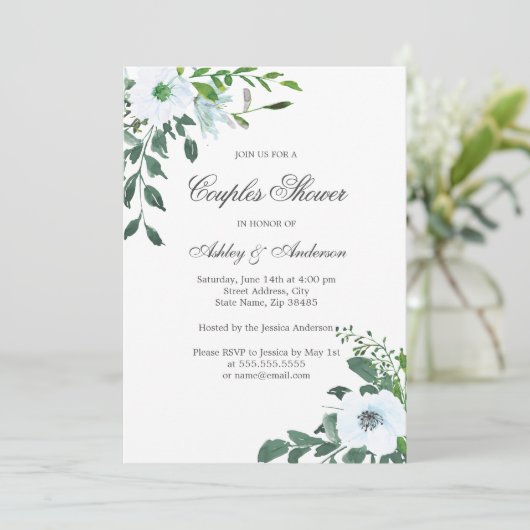 Floral Greenery Summer Couples Shower Kaart (Staand voorkant)