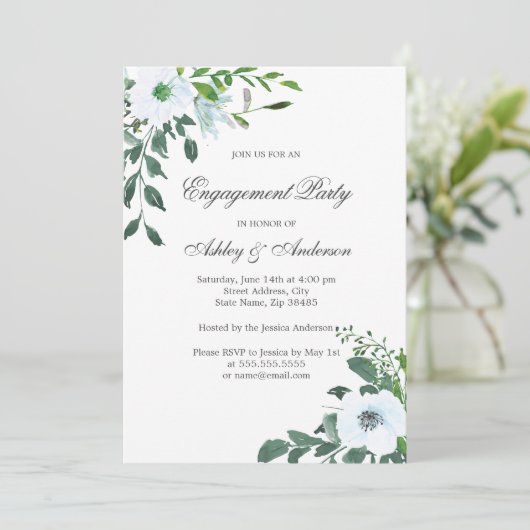 Floral Greenery Summer Engagement Party Kaart (Staand voorkant)