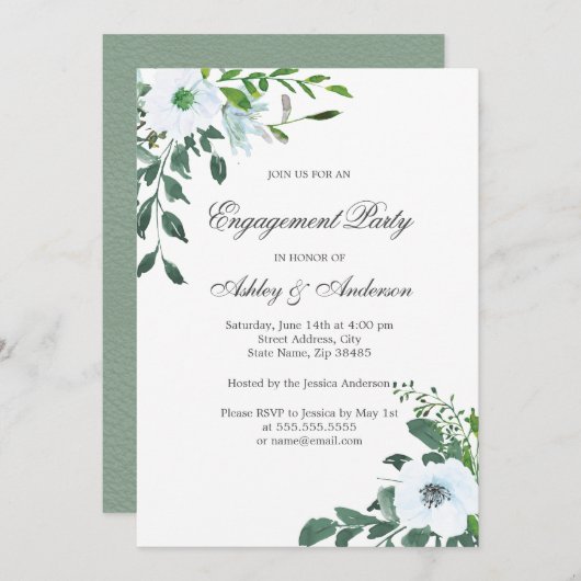 Floral Greenery Summer Engagement Party Kaart (Voorkant / Achterkant)