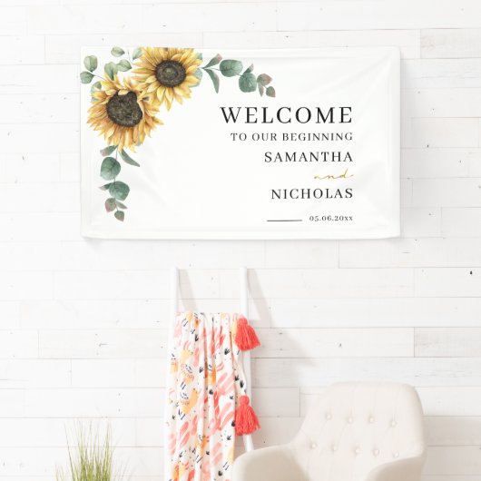 Floral Greenery Sunflower Botanical Wedding Spandoek (Insitu)