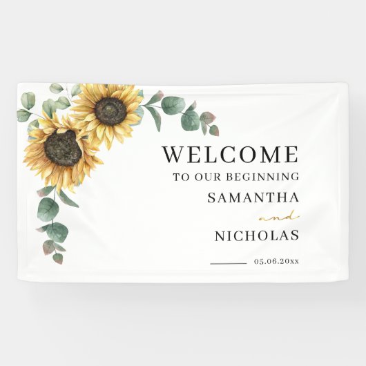 Floral Greenery Sunflower Botanical Wedding Spandoek (Horizontaal)