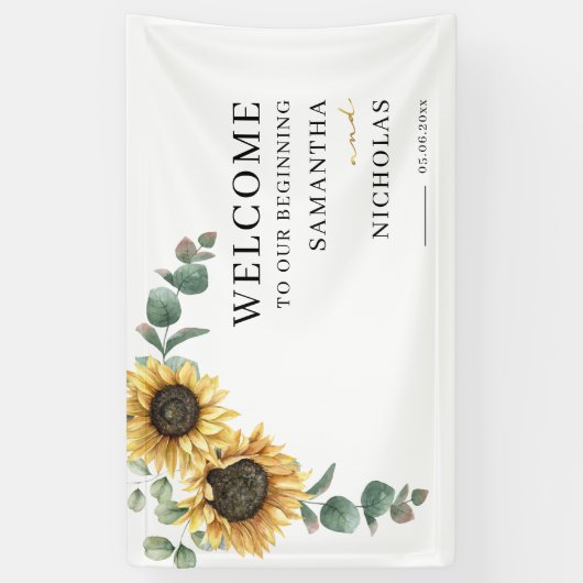 Floral Greenery Sunflower Botanical Wedding Spandoek (Verticaal)