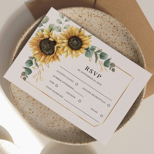 Floral Greenery Sunflower Wedding RSVP Kaartje