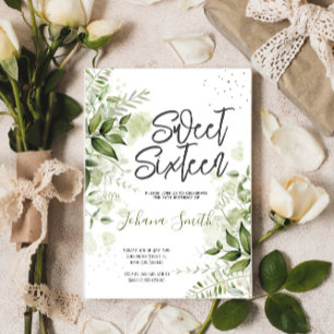Floral Greenery Sweet Sixteen Birthday Uitnodiging
