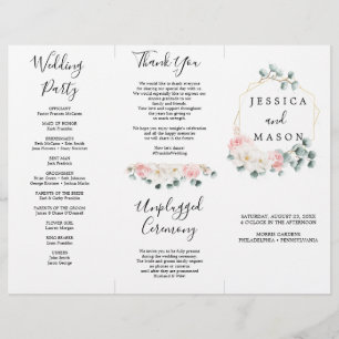 Floral Greenery Tri-Fold Wedding Programme Flyer