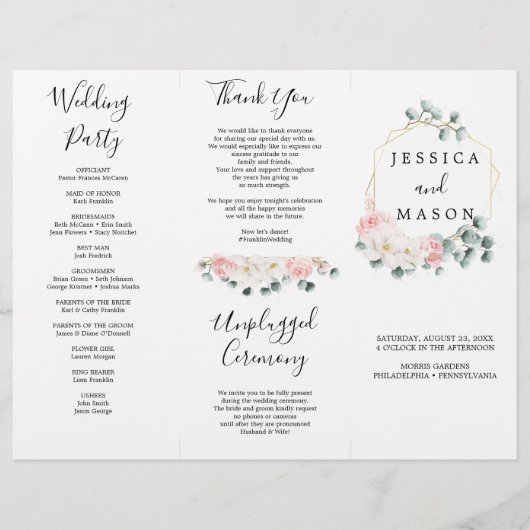 Floral Greenery Tri-Fold Wedding Programme Flyer (Voorkant)