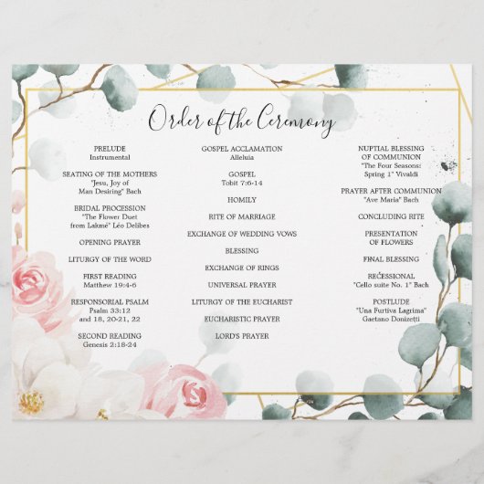 Floral Greenery Tri-Fold Wedding Programme Flyer (Achterkant)