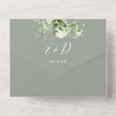 Floral Greenery Typografie Sage Green Wedding All In One Uitnodiging (Achterkant)