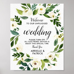  Floral Greenery Unplugged Wedding Sign Poster