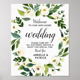  Floral Greenery Unplugged Wedding Sign Poster