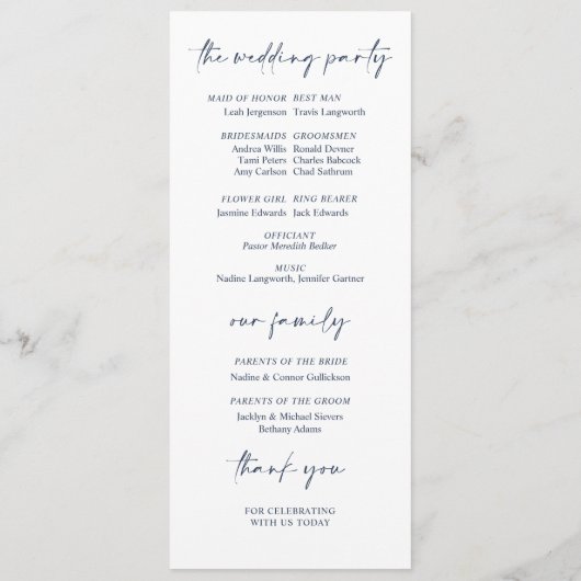 Floral Greenery van de Navy Blue Wedding-programma Programmakaart (Achterkant)