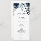 Floral Greenery van de Navy Blue Wedding-programma Programmakaart (Voorkant / Achterkant)