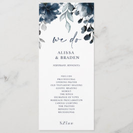 Floral Greenery van de Navy Blue Wedding-programma Programmakaart