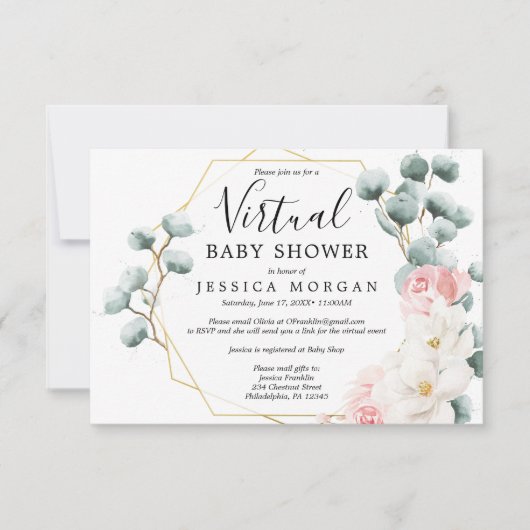 Floral Greenery Virtual Baby shower Invitation Kaart (Voorkant)