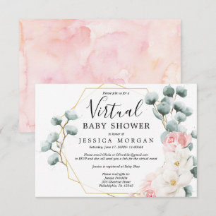 Floral Greenery Virtual Baby shower Invitation Kaart
