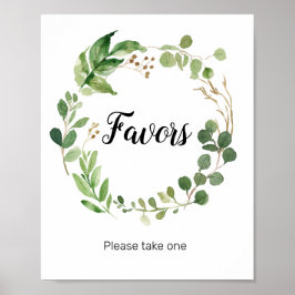 Floral Greenery Waterverf Favor Sign Poster