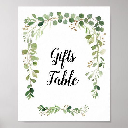 Floral Greenery Waterverf Gifts Table Sign Poster (Voorkant)