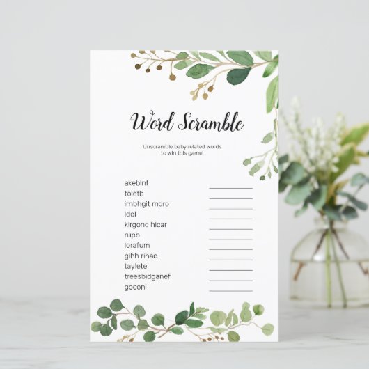 Floral Greenery Waterverf Word Scramble Game (Staand voorkant)