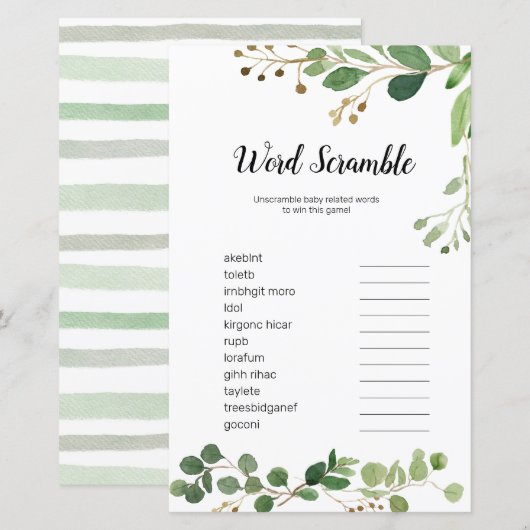 Floral Greenery Waterverf Word Scramble Game (Voorkant / Achterkant)