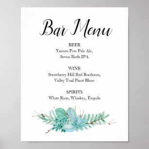 Floral Greenery Wedding Bar Menu Drink Sign Poster