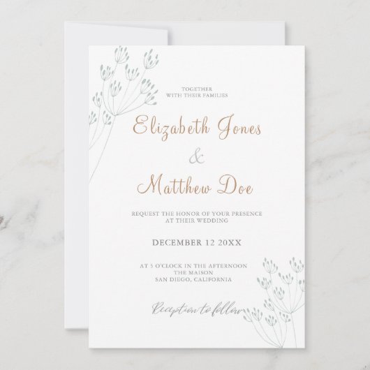 Floral Greenery Wedding Invitation Kaart (Voorkant)