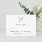 Floral Greenery Wedding Monogram Minimalistisch RSVP Kaartje (Staand voorkant)