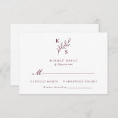 Floral Greenery Wedding Monogram Minimalistisch RSVP Kaartje (Voorkant / Achterkant)