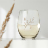Floral Greenery Wedding Monogram Minimalistisch Wijnglas Zonder Voet