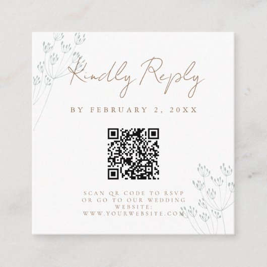 Floral Greenery Wedding Scan Code RSVP Informatiekaartje (Voorkant)