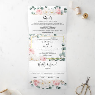 Floral Greenery Wedding Tri-Fold Uitnodigingen