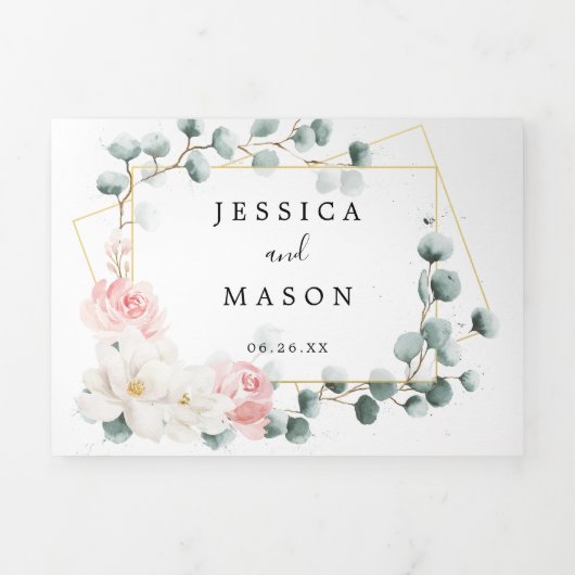 Floral Greenery Wedding Tri-Fold Uitnodigingen (Cover)