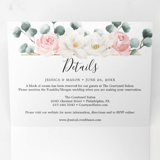 Floral Greenery Wedding Tri-Fold Uitnodigingen (Binnenzijde eerst)