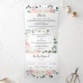 Floral Greenery Wedding Tri-Fold Uitnodigingen (Binnen)