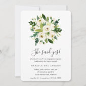 Floral Greenery White Roses Engagement Party Kaart (Voorkant)