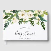 Floral Greenery White Roses Girl Baby shower Gastenboek (Voorkant)