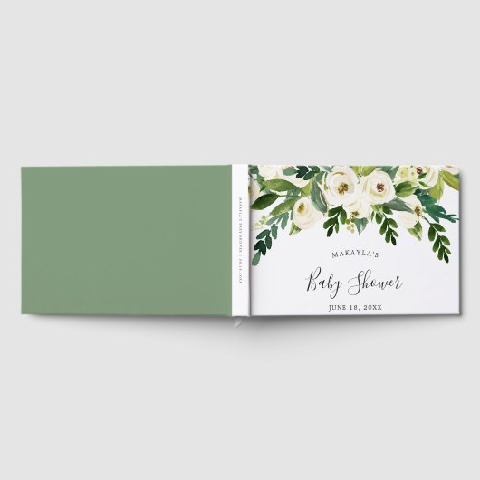 Floral Greenery White Roses Girl Baby shower Gastenboek (Volledig)